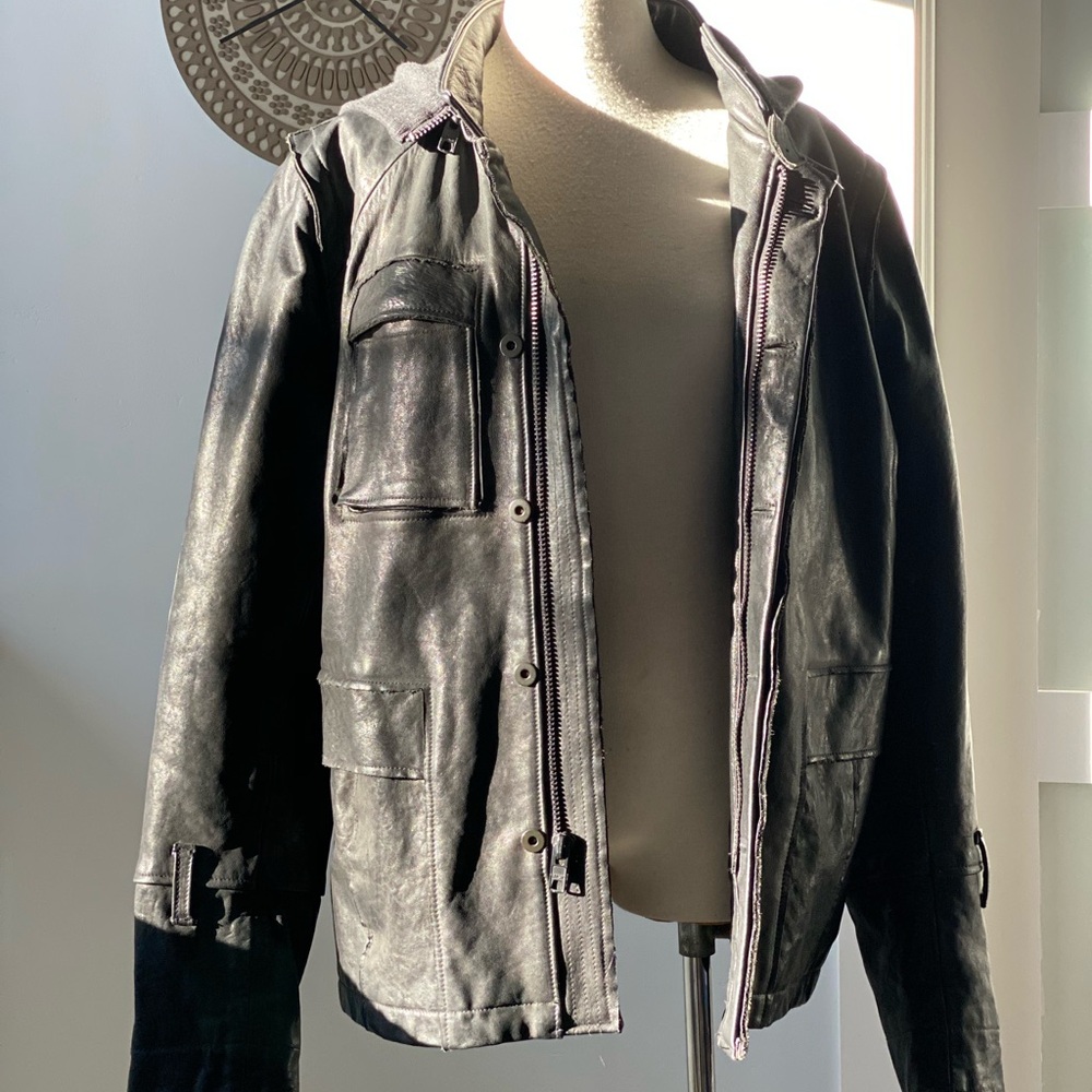 N.I.C.E. Collective Archival Leather Field Jacket w/ Hood – Rare SF Designer